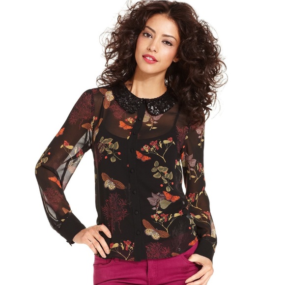 KENSIE • butterfly sequin chiffon top - Picture 1 of 5